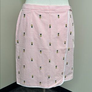 Brooks Brothers Knee-Length Seersucker Wrap Skirt with Embroidered Pineapples 14